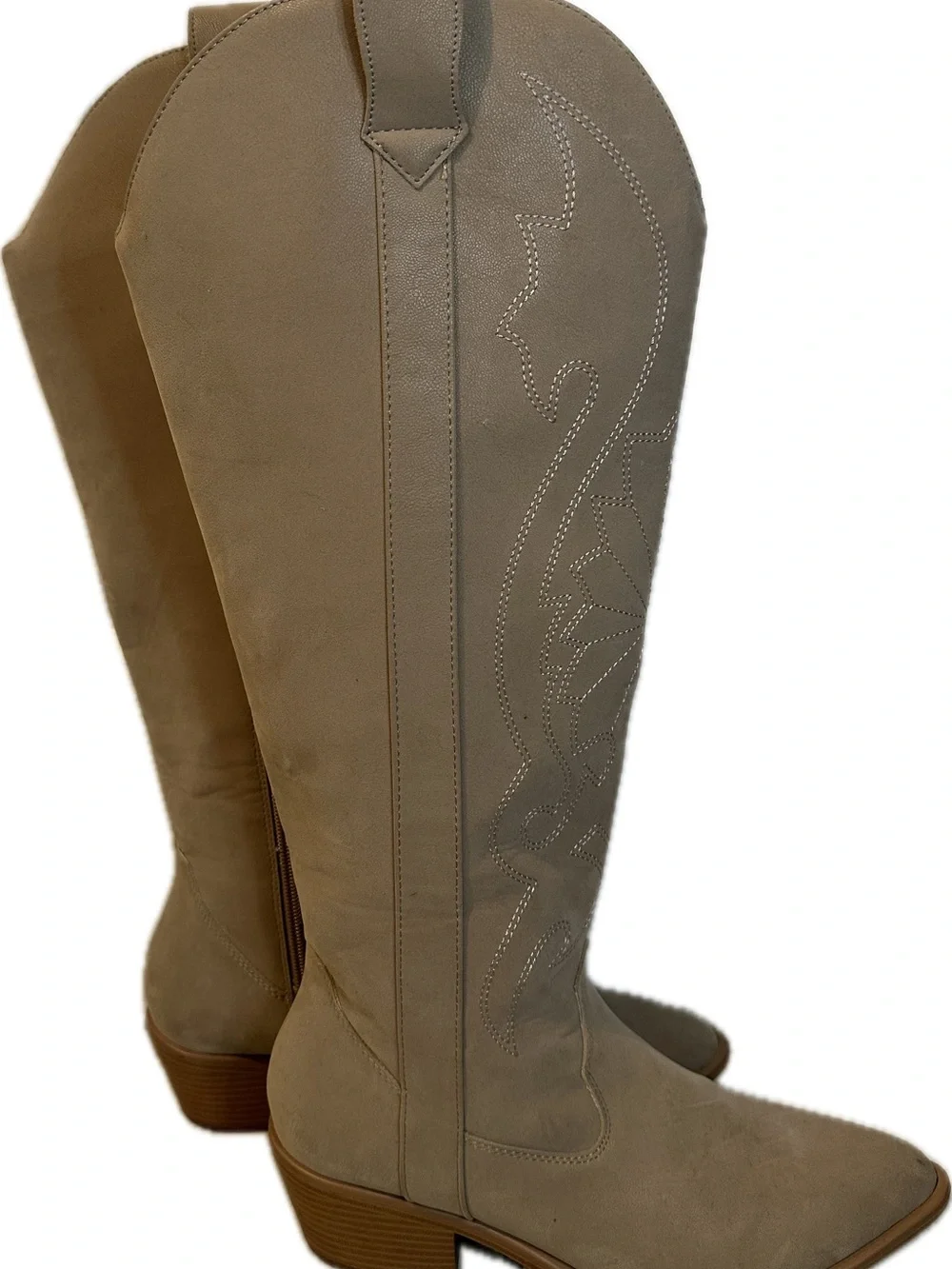 Pink Lily Women's Knee-High Western Boots in Taupe